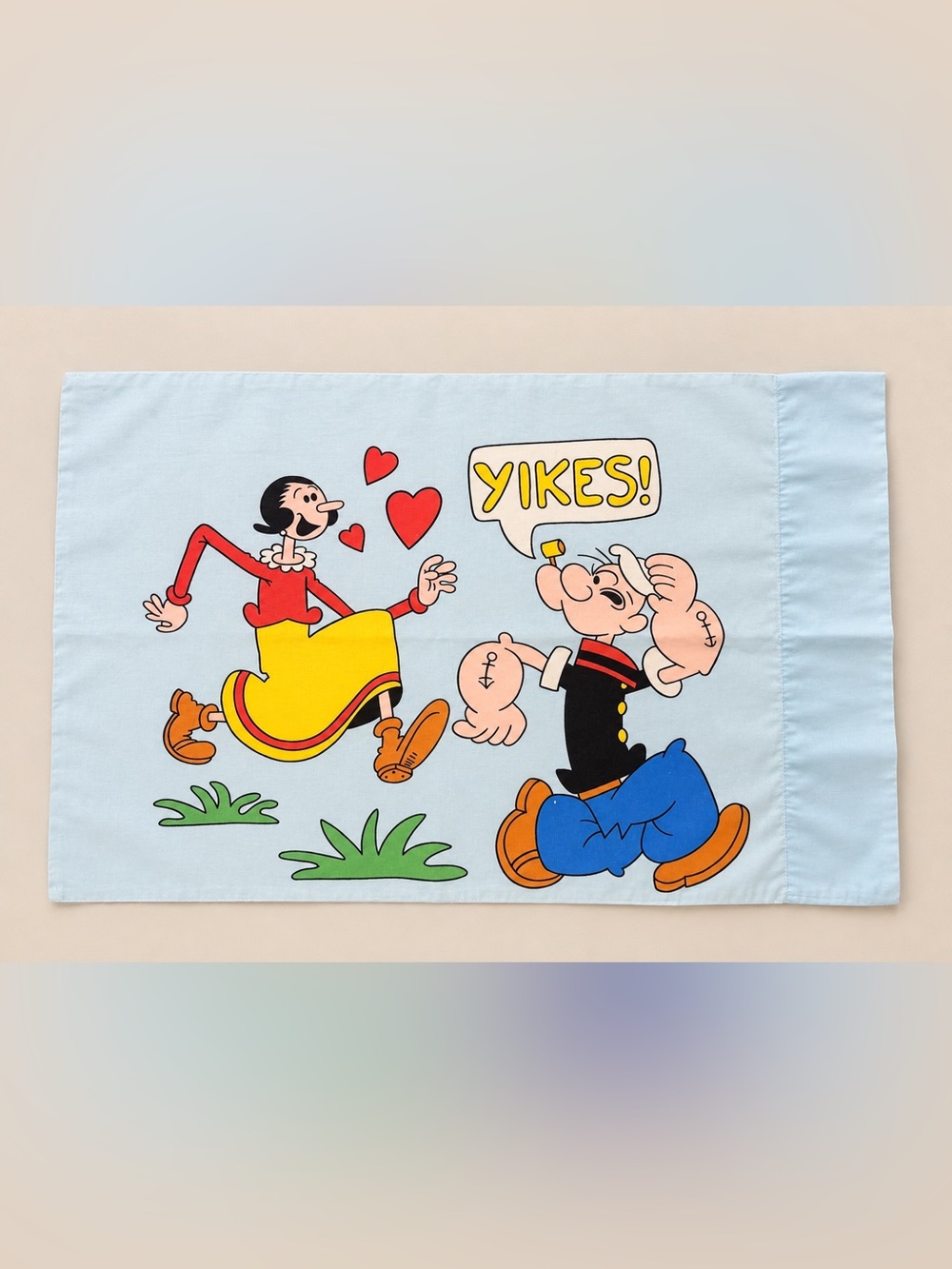 Vintage Popeye Olive Oyl Pillowcase Yikes Gulp Spinach Cartoon Blue 30x19